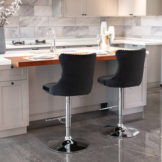 Swivel Velvet Barstools Adjusatble Seat Height from 25-33 Inch, Chrome base Bar Stools with Backs Comfortable Tufted for Home Pub and Kitchen Island,Set of 2,AS1712BK,Black Dweva