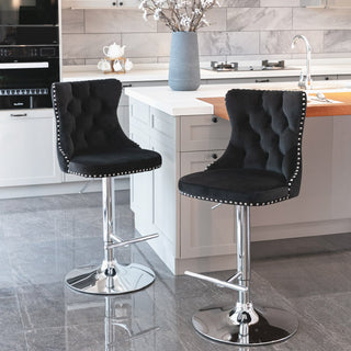 Swivel Velvet Barstools Adjusatble Seat Height from 25-33 Inch, Chrome base Bar Stools with Backs Comfortable Tufted for Home Pub and Kitchen Island,Set of 2,AS1712BK,Black Dweva
