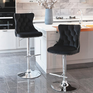 Swivel Velvet Barstools Adjusatble Seat Height from 25-33 Inch, Chrome base Bar Stools with Backs Comfortable Tufted for Home Pub and Kitchen Island,Set of 2,AS1712BK,Black Dweva
