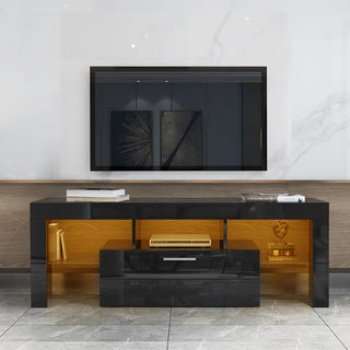 Fashion TV stand TV cabinet,Entertainment Center,TV station TV console,media console,with LED light belt,light belt remote control,toughenedglassshelf,metal handle,Canbeplaced in the living room,bedroom,black