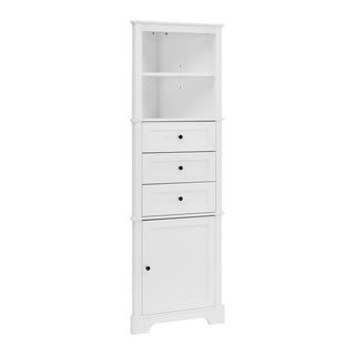 White Triangle Tall Cabinet with 3 Drawers and Adjustable Shelves for Bathroom, Kitchen or Living Room, MDF Board with Painted Finish(Old SKU:WF298150AAK) Dweva