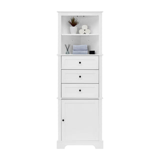 White Triangle Tall Cabinet with 3 Drawers and Adjustable Shelves for Bathroom, Kitchen or Living Room, MDF Board with Painted Finish(Old SKU:WF298150AAK) Dweva
