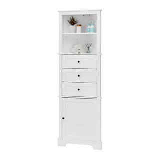 White Triangle Tall Cabinet with 3 Drawers and Adjustable Shelves for Bathroom, Kitchen or Living Room, MDF Board with Painted Finish(Old SKU:WF298150AAK) Dweva