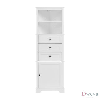 White Triangle Tall Cabinet with 3 Drawers and Adjustable Shelves for Bathroom, Kitchen or Living Room, MDF Board with Painted Finish(Old SKU:WF298150AAK) Dweva