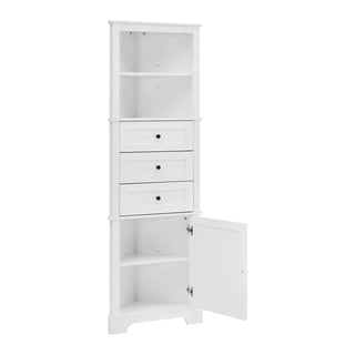 White Triangle Tall Cabinet with 3 Drawers and Adjustable Shelves for Bathroom, Kitchen or Living Room, MDF Board with Painted Finish(Old SKU:WF298150AAK) Dweva