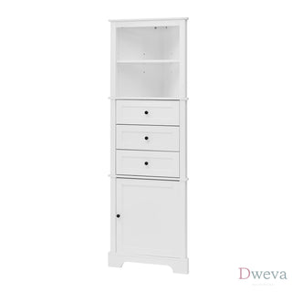 White Triangle Tall Cabinet with 3 Drawers and Adjustable Shelves for Bathroom, Kitchen or Living Room, MDF Board with Painted Finish(Old SKU:WF298150AAK) Dweva