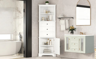 White Triangle Tall Cabinet with 3 Drawers and Adjustable Shelves for Bathroom, Kitchen or Living Room, MDF Board with Painted Finish(Old SKU:WF298150AAK) Dweva