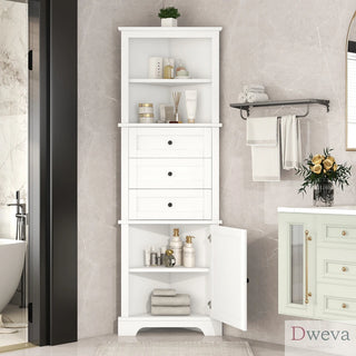 White Triangle Tall Cabinet with 3 Drawers and Adjustable Shelves for Bathroom, Kitchen or Living Room, MDF Board with Painted Finish(Old SKU:WF298150AAK) Dweva