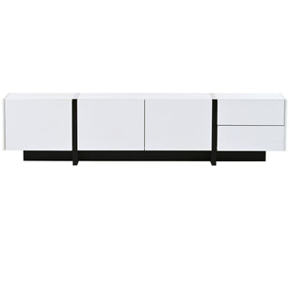 ON-TREND White & Black Contemporary Rectangle Design TV Stand, Unique Style TV Console Table for TVs Up to 80'', Modern TV Cabinet with High Gloss UV Surface for Living Room.