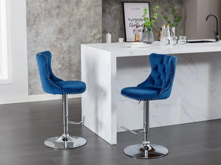 Swivel Velvet Barstools Adjusatble Seat Height from 25-33 Inch, Chrome base Bar Stools with Backs Comfortable Tufted for Home Pub and Kitchen Island,Set of 2,AS1712BL,Blue Dweva