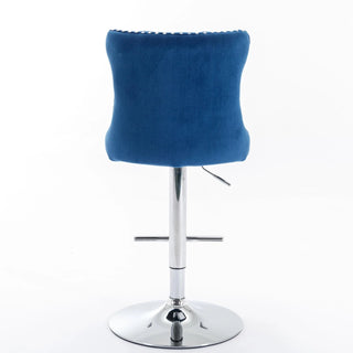 Swivel Velvet Barstools Adjusatble Seat Height from 25-33 Inch, Chrome base Bar Stools with Backs Comfortable Tufted for Home Pub and Kitchen Island,Set of 2,AS1712BL,Blue Dweva