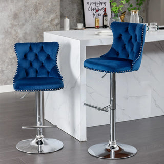Swivel Velvet Barstools Adjusatble Seat Height from 25-33 Inch, Chrome base Bar Stools with Backs Comfortable Tufted for Home Pub and Kitchen Island,Set of 2,AS1712BL,Blue Dweva