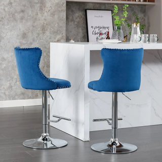 Swivel Velvet Barstools Adjusatble Seat Height from 25-33 Inch, Chrome base Bar Stools with Backs Comfortable Tufted for Home Pub and Kitchen Island,Set of 2,AS1712BL,Blue Dweva