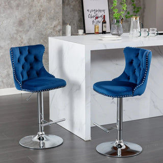 Swivel Velvet Barstools Adjusatble Seat Height from 25-33 Inch, Chrome base Bar Stools with Backs Comfortable Tufted for Home Pub and Kitchen Island,Set of 2,AS1712BL,Blue Dweva