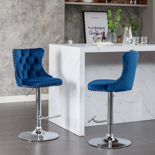 Swivel Velvet Barstools Adjusatble Seat Height from 25-33 Inch, Chrome base Bar Stools with Backs Comfortable Tufted for Home Pub and Kitchen Island,Set of 2,AS1712BL,Blue Dweva