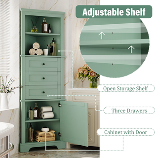Green Triangle Tall Cabinet with 3 Drawers and Adjustable Shelves for Bathroom, Kitchen or Living Room, MDF Board with Painted Finish(Old Sku:WF306469AAG) Dweva