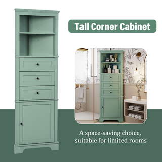Green Triangle Tall Cabinet with 3 Drawers and Adjustable Shelves for Bathroom, Kitchen or Living Room, MDF Board with Painted Finish(Old Sku:WF306469AAG) Dweva