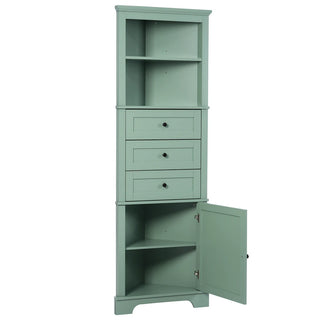 Green Triangle Tall Cabinet with 3 Drawers and Adjustable Shelves for Bathroom, Kitchen or Living Room, MDF Board with Painted Finish(Old Sku:WF306469AAG) Dweva