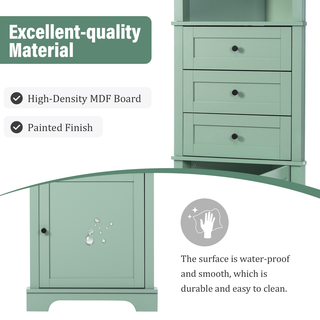 Green Triangle Tall Cabinet with 3 Drawers and Adjustable Shelves for Bathroom, Kitchen or Living Room, MDF Board with Painted Finish(Old Sku:WF306469AAG) Dweva