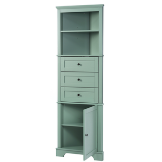Green Triangle Tall Cabinet with 3 Drawers and Adjustable Shelves for Bathroom, Kitchen or Living Room, MDF Board with Painted Finish(Old Sku:WF306469AAG) Dweva