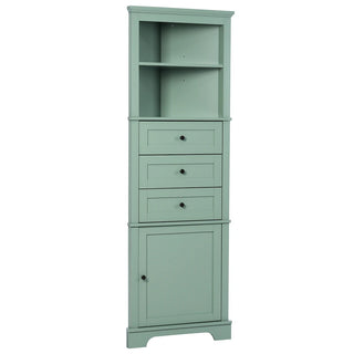 Green Triangle Tall Cabinet with 3 Drawers and Adjustable Shelves for Bathroom, Kitchen or Living Room, MDF Board with Painted Finish(Old Sku:WF306469AAG) Dweva