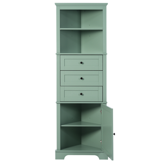 Green Triangle Tall Cabinet with 3 Drawers and Adjustable Shelves for Bathroom, Kitchen or Living Room, MDF Board with Painted Finish(Old Sku:WF306469AAG) Dweva