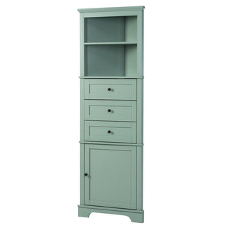 Green Triangle Tall Cabinet with 3 Drawers and Adjustable Shelves for Bathroom, Kitchen or Living Room, MDF Board with Painted Finish(Old Sku:WF306469AAG) Dweva