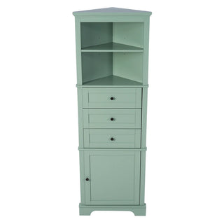 Green Triangle Tall Cabinet with 3 Drawers and Adjustable Shelves for Bathroom, Kitchen or Living Room, MDF Board with Painted Finish(Old Sku:WF306469AAG) Dweva