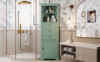 Green Triangle Tall Cabinet with 3 Drawers and Adjustable Shelves for Bathroom, Kitchen or Living Room, MDF Board with Painted Finish(Old Sku:WF306469AAG) Dweva