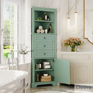 Green Triangle Tall Cabinet with 3 Drawers and Adjustable Shelves for Bathroom, Kitchen or Living Room, MDF Board with Painted Finish(Old Sku:WF306469AAG) Dweva