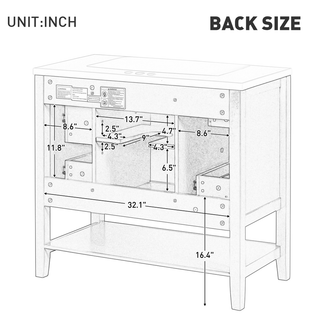 36" Bathroom Vanity with Sink, One Cabinet and Three Drawers, Solid Wood and MDF Board, White (Old Sku:SY999505AAK-6)