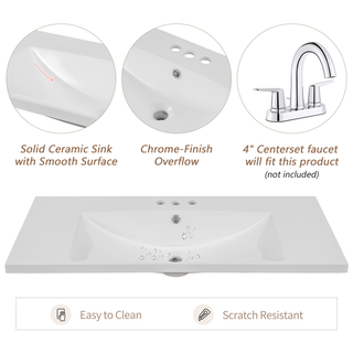 36" Bathroom Vanity with Sink, One Cabinet and Three Drawers, Solid Wood and MDF Board, White (Old Sku:SY999505AAK-6)