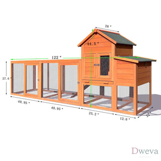 122＂Large Wooden Chicken Coop,Outdoor Hen House with Nesting Box ,Wire Fence Poultry Cage Dweva