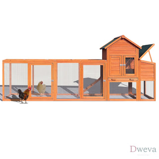 122＂Large Wooden Chicken Coop,Outdoor Hen House with Nesting Box ,Wire Fence Poultry Cage Dweva