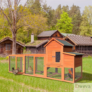 122＂Large Wooden Chicken Coop,Outdoor Hen House with Nesting Box ,Wire Fence Poultry Cage Dweva