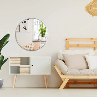 32 Inch Silver Metal Framed Round Bathrrom Mirror for Wall.(W2203134063) Dweva