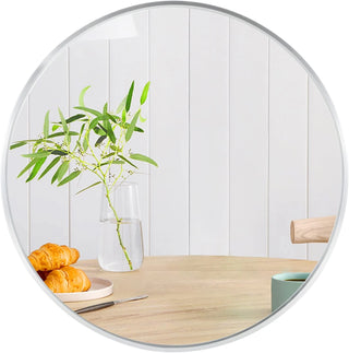 32 Inch Silver Metal Framed Round Bathrrom Mirror for Wall.(W2203134063) Dweva