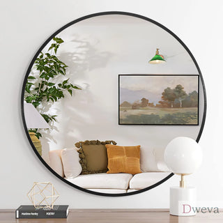 32 Inch Black Metal Framed Round Bathrrom Mirror for Wall.(W2203134044) Dweva