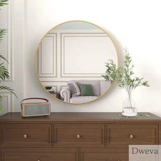 32 Inch Gold Metal Framed Round Bathrrom Mirror for Wall.(W2203134043) Dweva