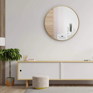 32 Inch Gold Metal Framed Round Bathrrom Mirror for Wall.(W2203134043) Dweva