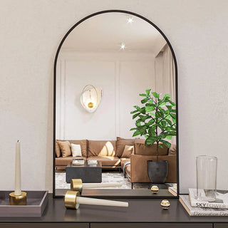20x30 Inch Black Metal Framed Arched Bathrrom Mirror for Wall.(W2203134104) Dweva