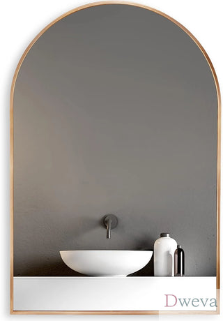 20x30 Inch Gold Metal Framed Arched Bathrrom Mirror for Wall.(W2203134108) Dweva