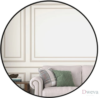 36 Inch Black Metal Framed Round Bathrrom Mirror for Wall.(W2203134079) Dweva