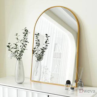 24x36 Inch Gold Metal Framed Arched Bathrrom Mirror for Wall.(W2203134100) Dweva