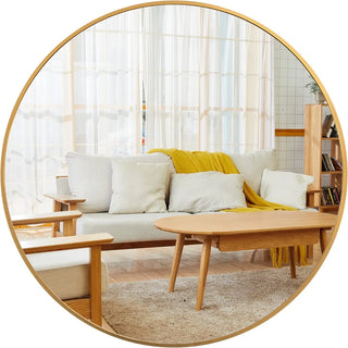 36 Inch Gold Metal Framed Round Bathrrom Mirror for Wall.(W2203134082) Dweva