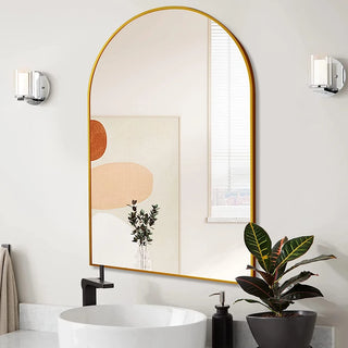 24x36 Inch Gold Metal Framed Arched Bathrrom Mirror for Wall.(W2203134100) Dweva