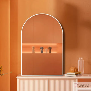 20x30 Inch Silver Metal Framed Arched Bathrrom Mirror for Wall.(W2203134107) Dweva