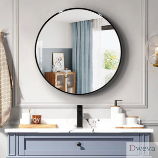 36 Inch Black Metal Framed Round Bathrrom Mirror for Wall.(W2203134079) Dweva