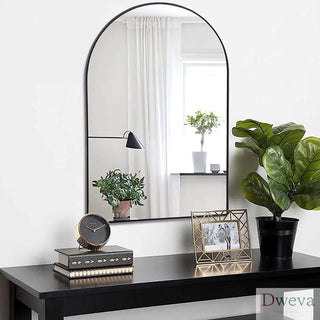 20x30 Inch Black Metal Framed Arched Bathrrom Mirror for Wall.(W2203134104) Dweva