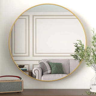 36 Inch Gold Metal Framed Round Bathrrom Mirror for Wall.(W2203134082) Dweva